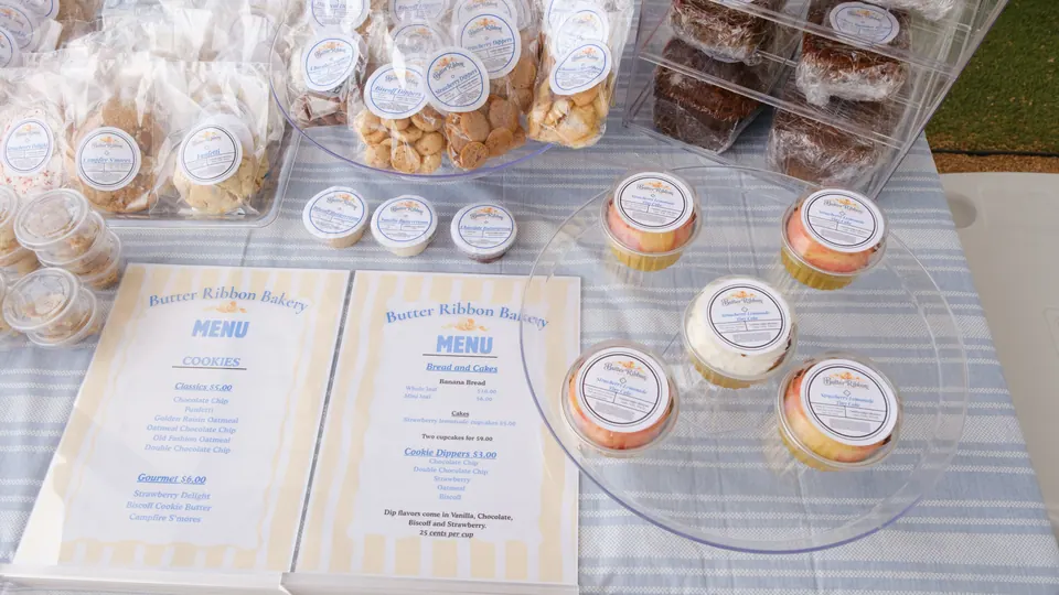 Cookies, cakes and baked treats at the Butter Ribbon Bakery stall